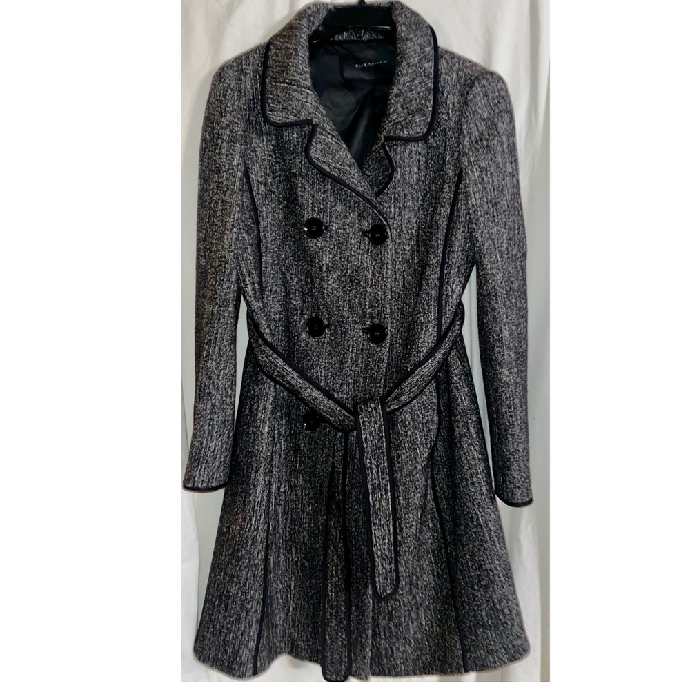 ELIE TAHARI Double Breasted Peacoat Jacket With Tie.. Wool Blend.. Lined Size L